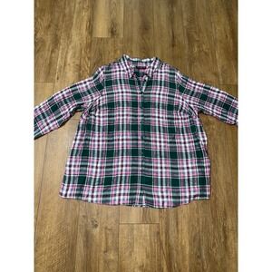 Lane Bryant Plaid Button Down Shirt Green Pink White Womens‎ Plus Size
